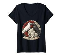 Mujer Cuervo Cuervo Paloma Eternal Balance Yin-Yang Blanco Rojo Roses tee Camiseta Cuello V