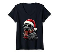 Mujer Cuervo Cuervo Sombrero de Papá Noel Bufanda a Cuadros Gafas de Sol Sombr Camiseta Cuello V