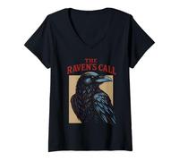 Mujer Cuervo de las mujeres de la noche espeluznante de Raven's Call Camiseta Cuello V