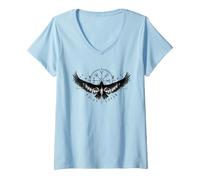 Mujer Cuervo de Valhalla Cuervos Runas de Odín Brújula nórdica Vikingo Camiseta Cuello V