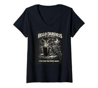 Mujer Cuervo Gótico Cuervo Hola Oscuridad He Venido para Amante del Café Camiseta Cuello V