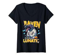 Mujer Cuervo Lunático Juego de Palabras Animal Loco con Píldoras Divertido Pájaro Loco Camiseta Cuello V
