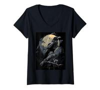 Mujer Cuervo Rata Luna Hombre Gótico Sombrío Mujer Cuervo Camiseta Cuello V