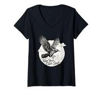 Mujer Cuervo Volador Keep Your Circle Pequeño Cuervo Vintage Minimal Camiseta Cuello V