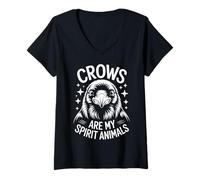 Mujer Cuervos Espíritu Animales Cuerv Camiseta Cuello V