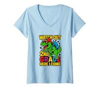 Mujer Cuidado 2do grado Here I Come Cool Back To School Dinosaur Camiseta Cuello V