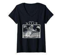 Mujer Cuidado con la Bruja Espeluznante Medieval gótico Terror brujería Camiseta Cuello V