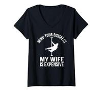 Mujer Cuidado con tu Negocio Divertido Humor de Pole Dancing Camiseta Cuello V