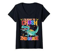 Mujer Cuidado, Estoy Listo para Aplastar a un Divertido alumno de Dinosaurio de Segundo Grado Camiseta Cuello V
