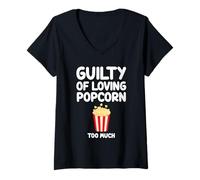 Mujer Culpable de amar las palomitas de maíz demasiado bocadillo de maíz reventado Camiseta Cuello V