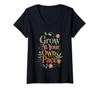 Mujer Cultiva a tu Propio Ritmo Motivacional botánico Floral Camiseta Cuello V