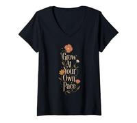 Mujer Cultiva a tu Propio Ritmo Motivacional Floral Camiseta Cuello V