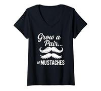Mujer Cultiva un par... de bigotes - Funny Mustache Facial Hair Men Camiseta Cuello V