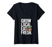 Mujer Cultiva Verduras orgánicas en el Mercado de Agricultores Frescos Camiseta Cuello V
