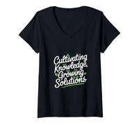 Mujer Cultivando el conocimiento Soluciones de crecimiento Agricultura Ciencia Camiseta Cuello V
