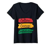 Mujer Cultura, Coraje, Contribución Camiseta Cuello V