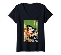 Mujer Cultura de Arte Espada Guerrero Samurai japonés Vintage Camiseta Cuello V