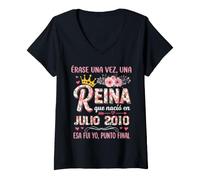 Mujer Cumpleaños 16 Años Una Reina Que Nació en Julio 2010 Camiseta Cuello V