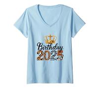 Mujer Cumpleaños 2025 Corona Animal Print Fun Camiseta Cuello V