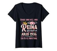 Mujer Cumpleaños 90 Años Una Reina Que Nació en Julio 1936 Camiseta Cuello V