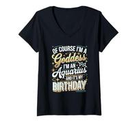 Mujer Cumpleaños Acuario Diosa Reina Es Mi Cumpleaños Cumpleaños Camiseta Cuello V