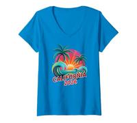 Mujer Cumpleaños California 2026 Viaje Familiar Rosa Vacaciones Queen Camiseta Cuello V