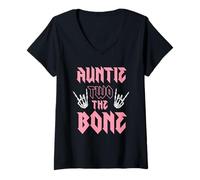 Mujer Cumpleaños de Auntie Two The Bone, cumpleañera de 2 años Camiseta Cuello V
