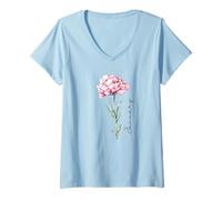 Mujer Cumpleaños de enero, flor de nacimiento de clavel Camiseta Cuello V