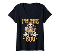 Mujer Cumpleaños de I'm The Birthday Boy Skeleton Gamer Matching Birthday Camiseta Cuello V