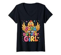 Mujer Cumpleaños de la Familia It's My Papa's Birthday Chicken Daddy Camiseta Cuello V