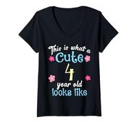 Mujer Cumpleaños de niños Así es como se ve un lindo niño de 4 años Camiseta Cuello V