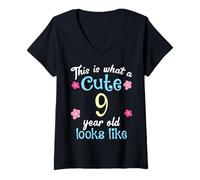 Mujer Cumpleaños de niños Así es como se ve un lindo niño de 9 nueve años Camiseta Cuello V