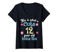 Mujer Cumpleaños de niños Esto es lo que se ve un lindo niño de 12 años Camiseta Cuello V