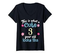 Mujer Cumpleaños de niños Esto es lo que se ve un lindo niño de 3 años Camiseta Cuello V