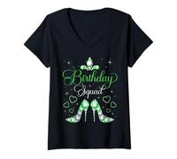 Mujer Cumpleaños Escuadrón Diva Escuadrón Corazones Corona Tacones altos Fiesta de cumpleaños Camiseta Cuello V
