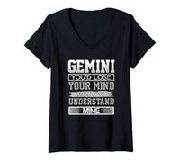 Mujer Cumpleaños Humor Pierde la Mente para Entender el Mío Géminis Cumpleaños Camiseta Cuello V