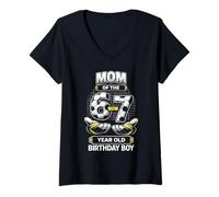Mujer Cumpleaños Niño Yo era 6 Ahora Soy 7 Seis Siete Fútbol 67 Mamá Camiseta Cuello V