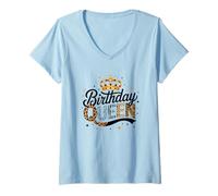 Mujer Cumpleaños Reina Corona Estrellas Animal Print Camiseta Cuello V