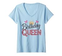 Mujer Cumpleaños Reina Leopardo Rosa Guepardo Mariposa Corona 30 40 50 Camiseta Cuello V