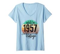 Mujer Cumpleaños Vintage Año de Nacimiento 1957 Cumpleaños Bday Camiseta Cuello V