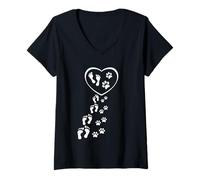 Mujer Cuore Amore Cani Gatti Zampe Impronta Accanto al Padrone Camiseta Cuello V