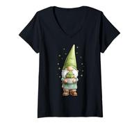 Mujer Cupcake Baking Baker Gnomo Shamrock Día de San Patricio Irlanda Camiseta Cuello V