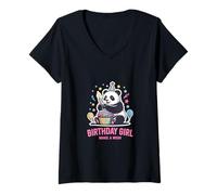Mujer Cupcake de Panda con diseño de cumpleañera, pide un Deseo Camiseta Cuello V