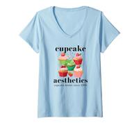 Mujer Cupcakes Aesthetics Cute Postre Soft Girl Camiseta Cuello V