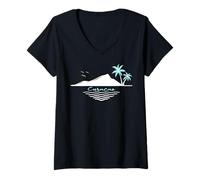 Mujer Curazao Vacaciones en el Caribe Palmeras Isla Playa Souvenir Camiseta Cuello V