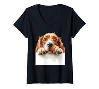 Mujer Curioso Cocker Spaniel Perro Peeking Puppy Camiseta Cuello V