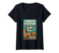 Mujer Curious Colorado Shirt Dino Fossil Science Space Descubre Camiseta Cuello V