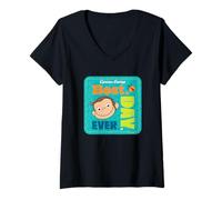Mujer Curious George Best Day Ever Patch Camiseta Cuello V