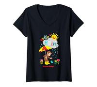 Mujer Curious George Hello Rain Spring Fun Camiseta Cuello V