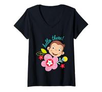 Mujer Curious George Hello There Spring Bloom Camiseta Cuello V